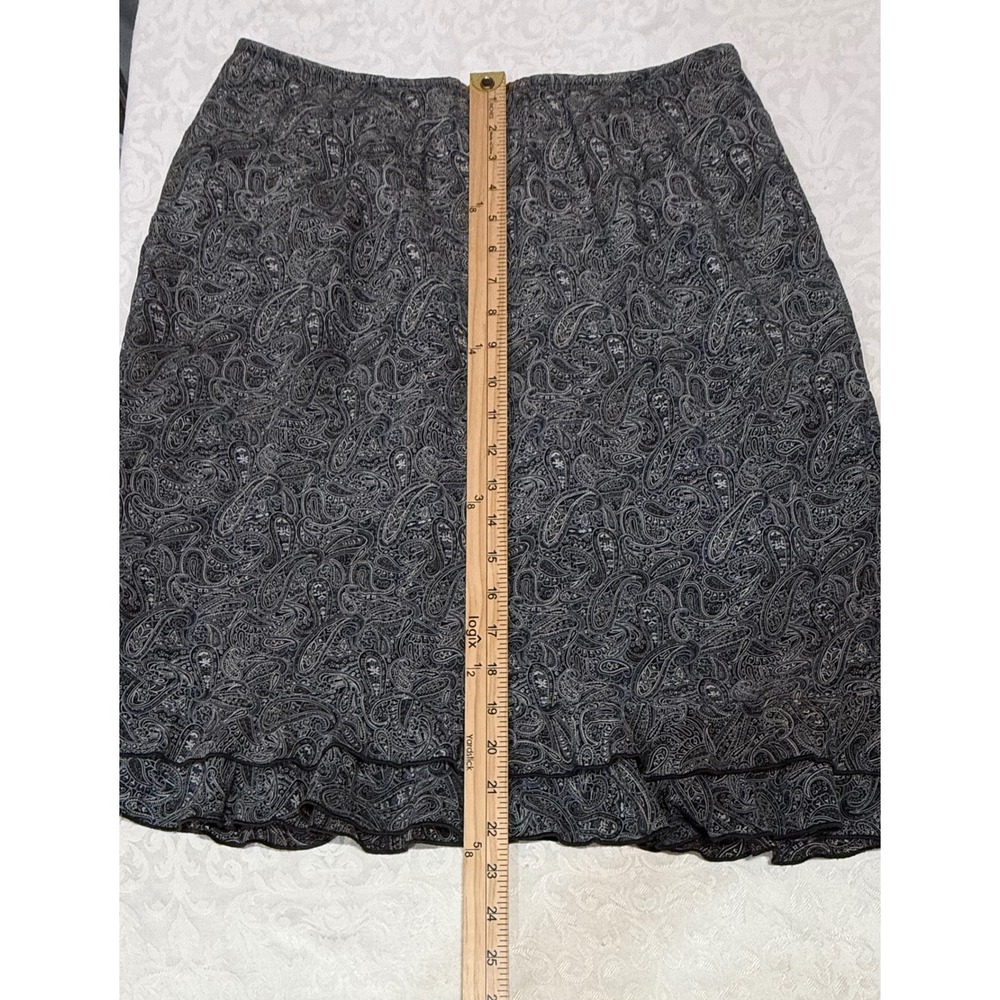 INC International Concepts Silk Paisley Skirt Womens 10 Black Ruffle Hem Preppy - Picture 7 of 8